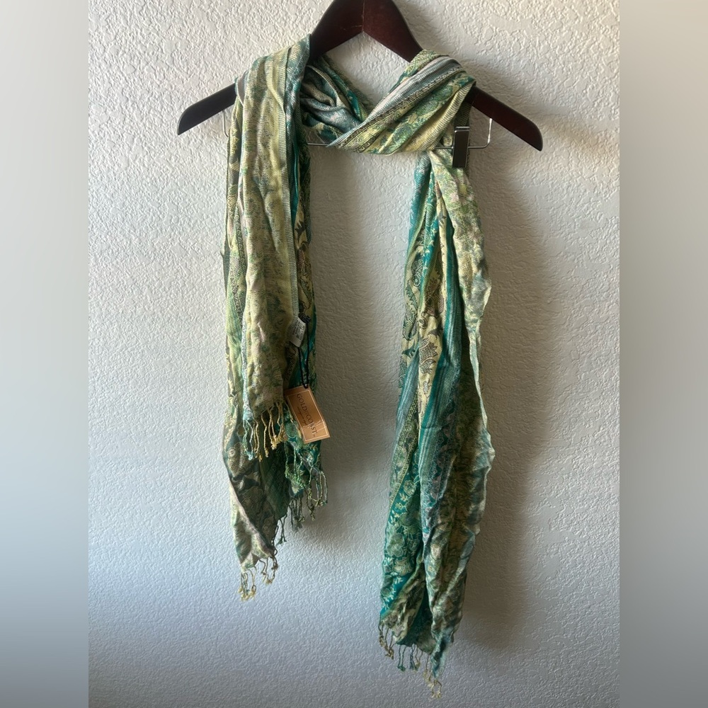 NWT Gold Coast Blue Green Floral Viscose Scarf Wrap Boho Fairy‎ Dopamine